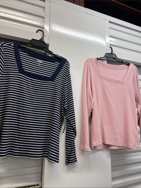 Terra & Sky Pink Square-Neck Long Sleeve Top 3XL 2 tops